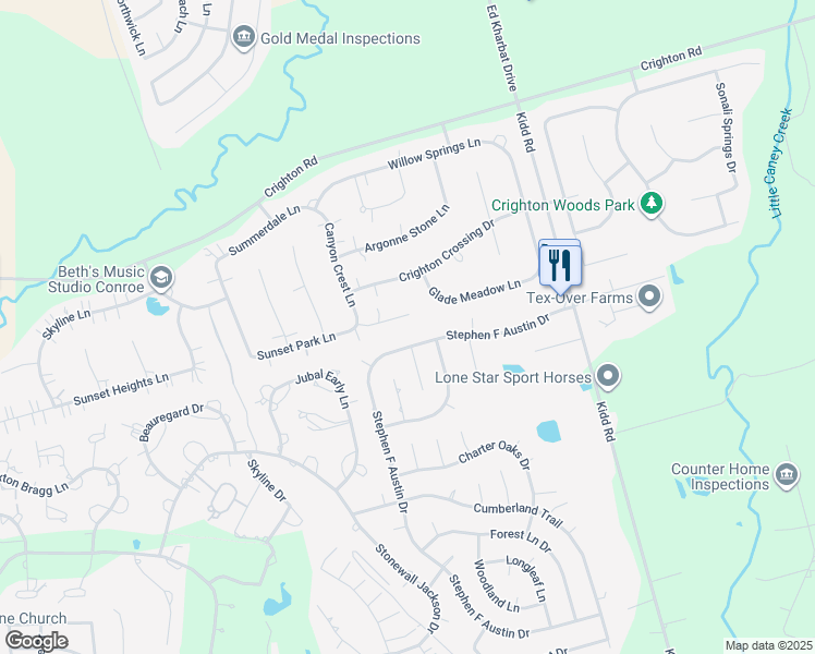 map of restaurants, bars, coffee shops, grocery stores, and more near 8978 Fallsbrook Court in Conroe