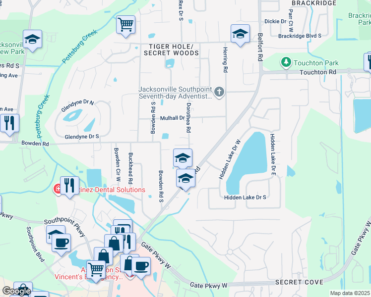 map of restaurants, bars, coffee shops, grocery stores, and more near 3442 Dorothea Road in Jacksonville