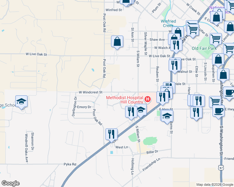 map of restaurants, bars, coffee shops, grocery stores, and more near 502 Winding Way Court in Fredericksburg