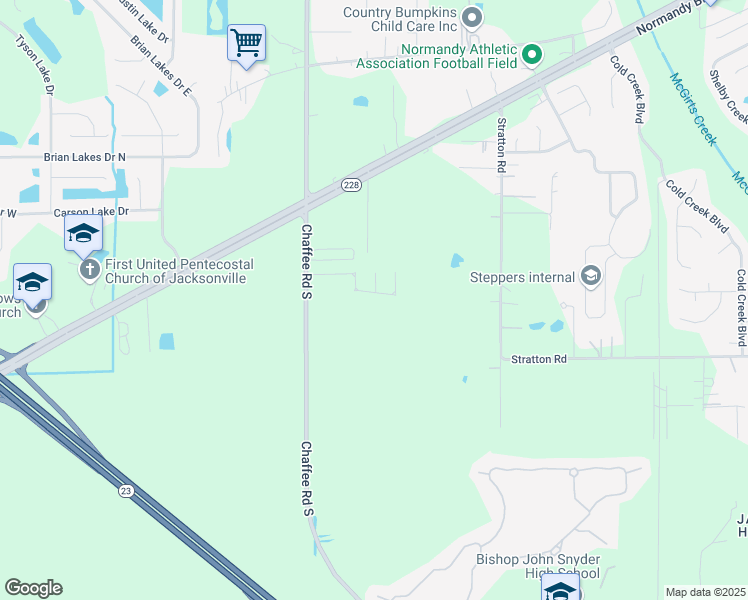map of restaurants, bars, coffee shops, grocery stores, and more near 10970 South Lauren Oak Lane in Jacksonville