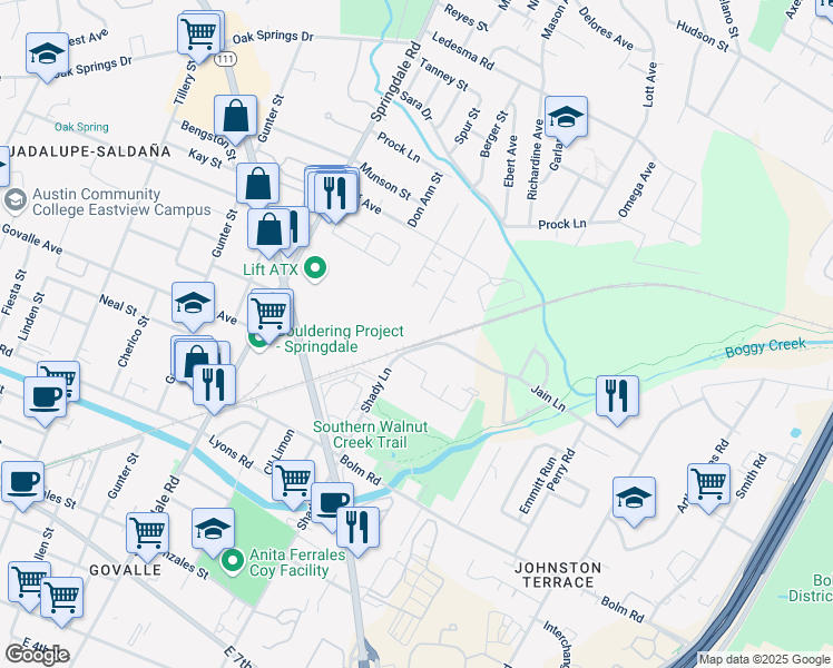 map of restaurants, bars, coffee shops, grocery stores, and more near 1100 Brookswood Avenue in Austin
