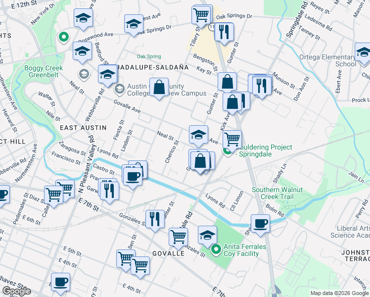 map of restaurants, bars, coffee shops, grocery stores, and more near in Austin