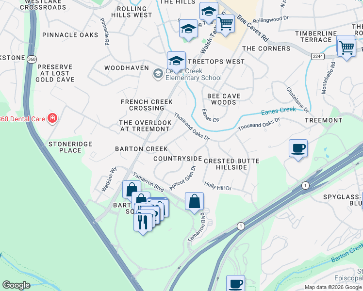 map of restaurants, bars, coffee shops, grocery stores, and more near 3106 Mistyglen Circle in Austin