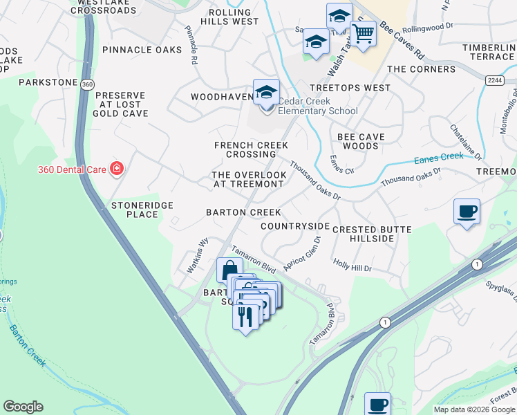 map of restaurants, bars, coffee shops, grocery stores, and more near 1913 Stoneridge Road in Austin