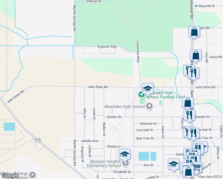 map of restaurants, bars, coffee shops, grocery stores, and more near 1725 John Stine Rd in Westlake