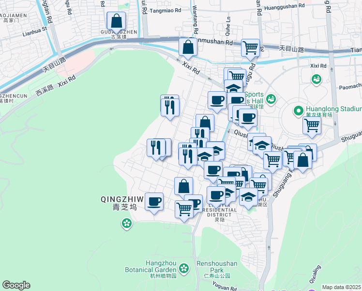 map of restaurants, bars, coffee shops, grocery stores, and more near 38 Zheda Road in Hangzhou Shi