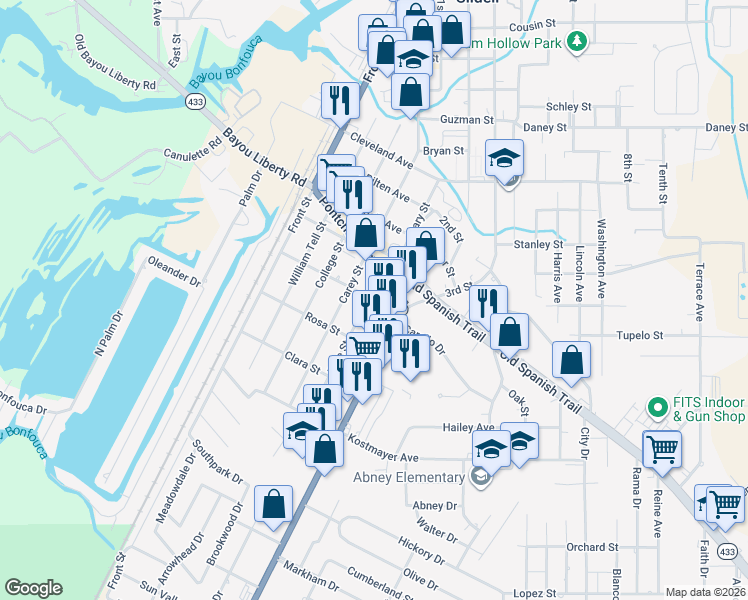 map of restaurants, bars, coffee shops, grocery stores, and more near 3002 Effie Street in Slidell