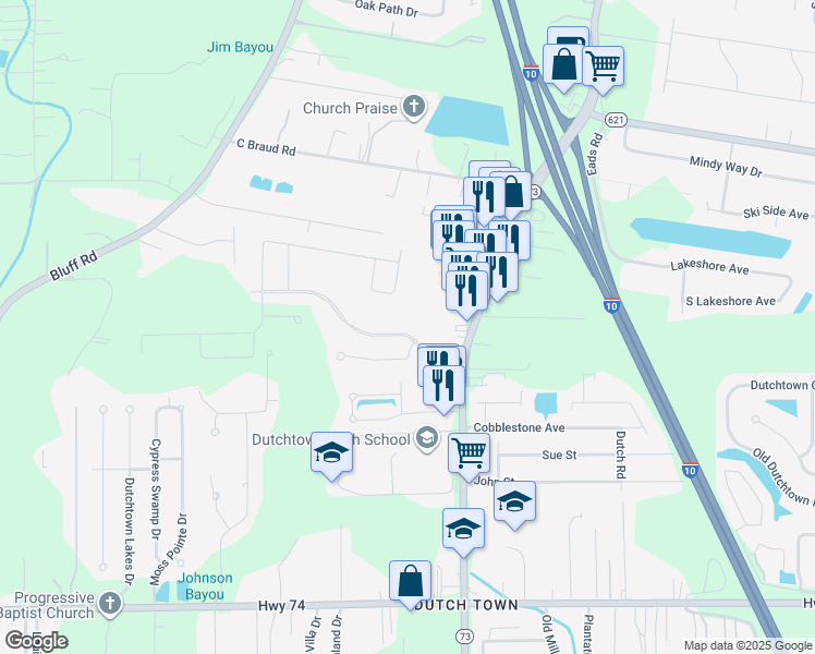 map of restaurants, bars, coffee shops, grocery stores, and more near 36450 Belle Savanne Avenue in Geismar