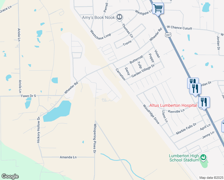 map of restaurants, bars, coffee shops, grocery stores, and more near Richmond Drive in Lumberton