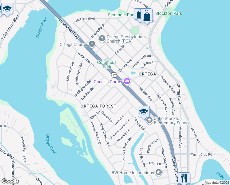 map of restaurants, bars, coffee shops, grocery stores, and more near 4615 Homestead Road in Jacksonville