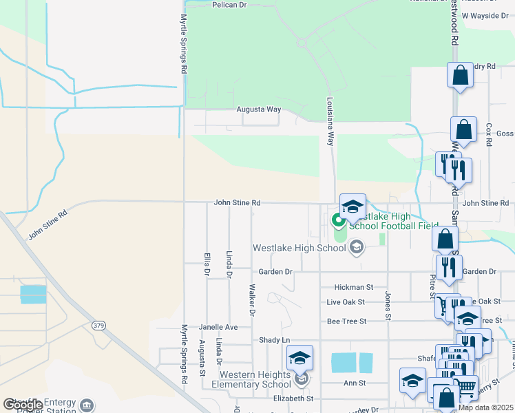 map of restaurants, bars, coffee shops, grocery stores, and more near 1725 John Stine Rd in Westlake