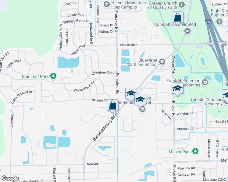 map of restaurants, bars, coffee shops, grocery stores, and more near 3904 Fouraker Rd in Jacksonville