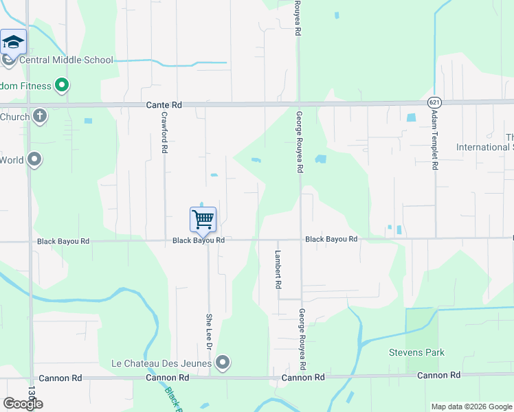 map of restaurants, bars, coffee shops, grocery stores, and more near 13323 Delaune Road in Gonzales