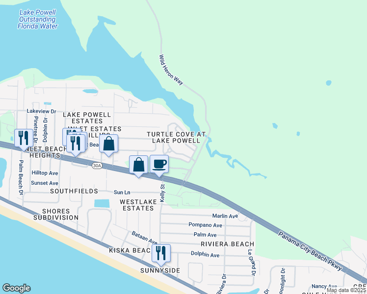 map of restaurants, bars, coffee shops, grocery stores, and more near 316 Terrapin Way in Panama City Beach