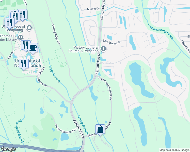 map of restaurants, bars, coffee shops, grocery stores, and more near Kernan Blvd & 1st Coast Tech Pkwy in Jacksonville