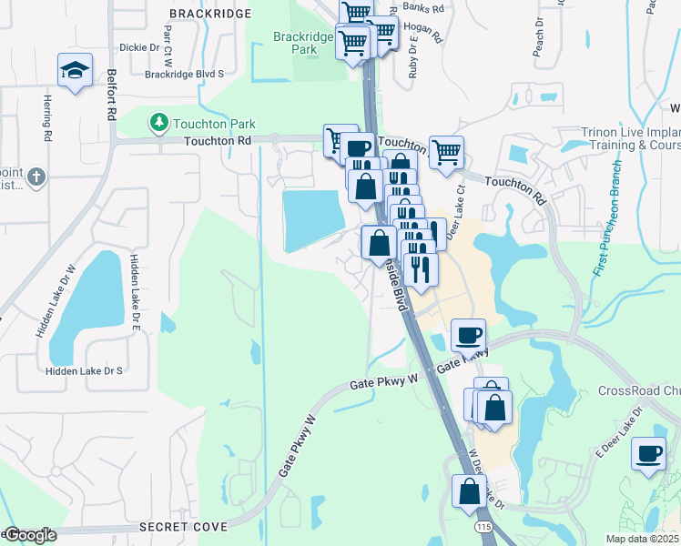 map of restaurants, bars, coffee shops, grocery stores, and more near Unnamed Road in Jacksonville
