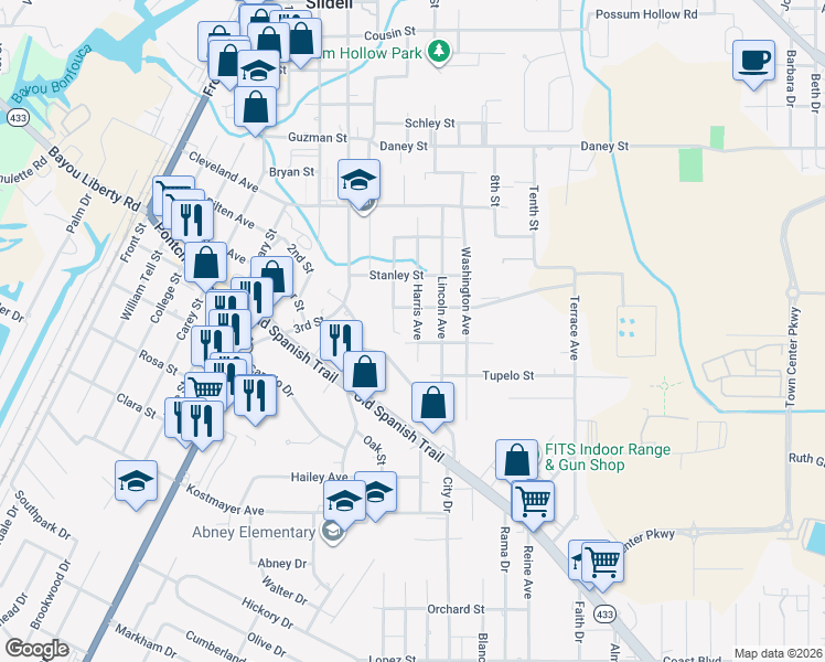 map of restaurants, bars, coffee shops, grocery stores, and more near 2963 Harris Avenue in Slidell