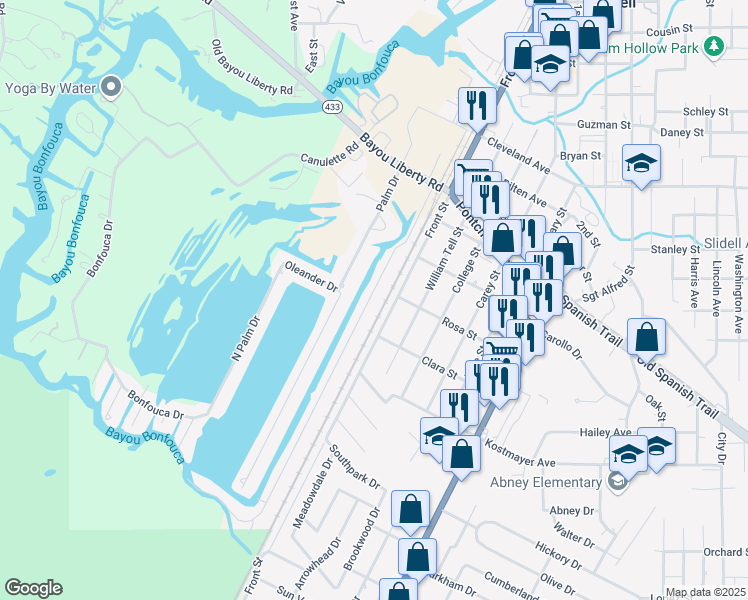 map of restaurants, bars, coffee shops, grocery stores, and more near 2922 Camellia Drive in Slidell
