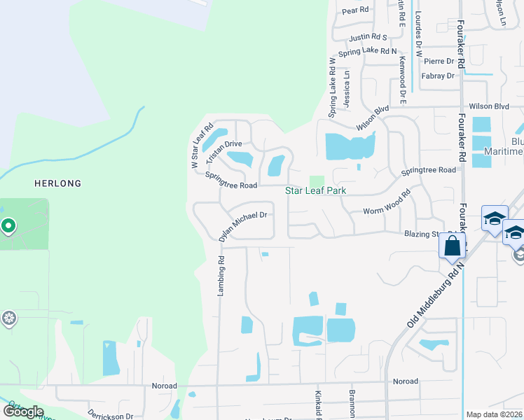 map of restaurants, bars, coffee shops, grocery stores, and more near 8599 Dylan Michael Drive in Jacksonville