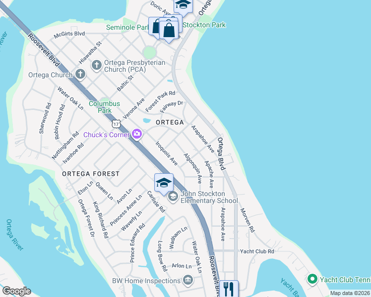 map of restaurants, bars, coffee shops, grocery stores, and more near 4651 Algonquin Avenue in Jacksonville