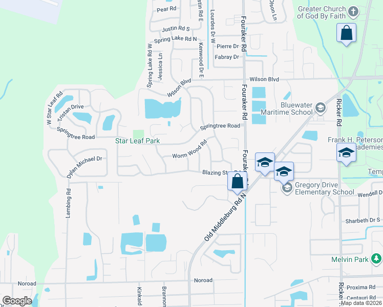 map of restaurants, bars, coffee shops, grocery stores, and more near 8220 Worm Wood Road in Jacksonville