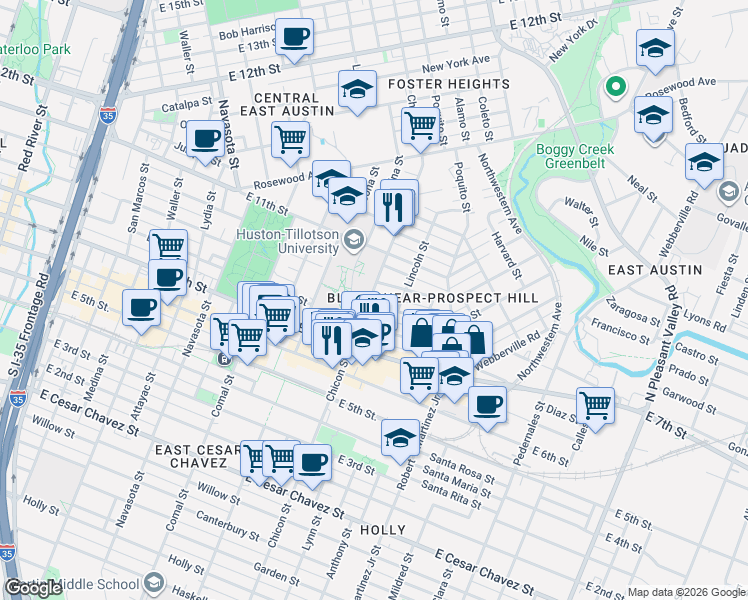 map of restaurants, bars, coffee shops, grocery stores, and more near 901 Chicon Street in Austin