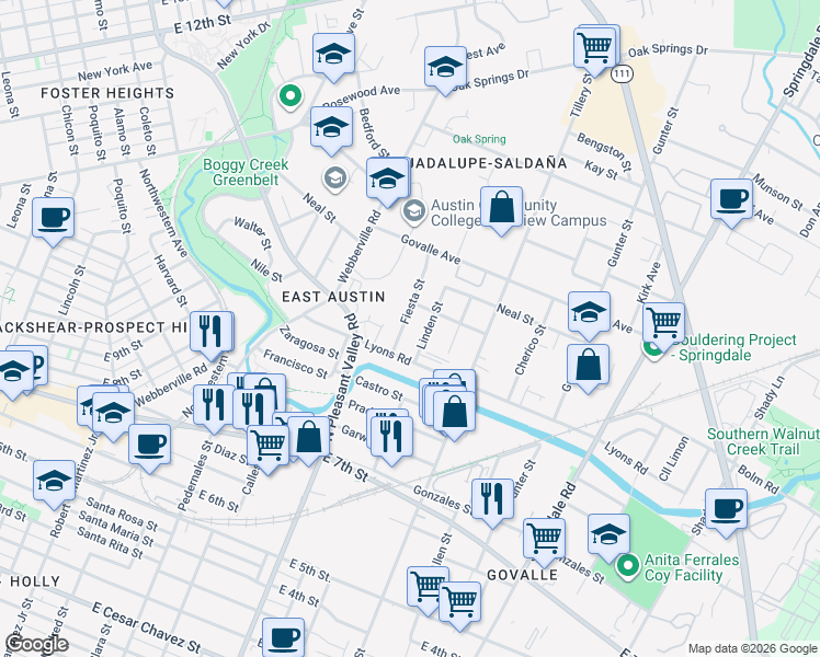 map of restaurants, bars, coffee shops, grocery stores, and more near 911 Linden Street in Austin