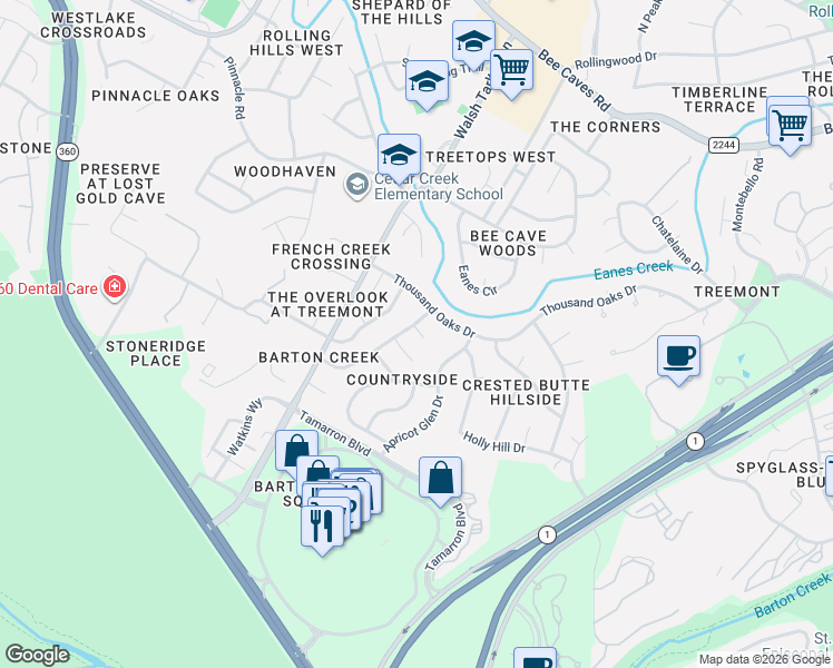 map of restaurants, bars, coffee shops, grocery stores, and more near 3106 Mistyglen Circle in Austin