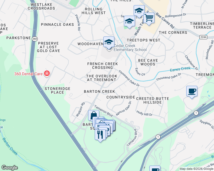map of restaurants, bars, coffee shops, grocery stores, and more near 1913 Stoneridge Road in Austin