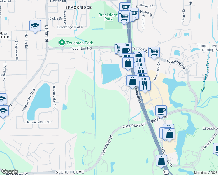 map of restaurants, bars, coffee shops, grocery stores, and more near Unnamed Road in Jacksonville