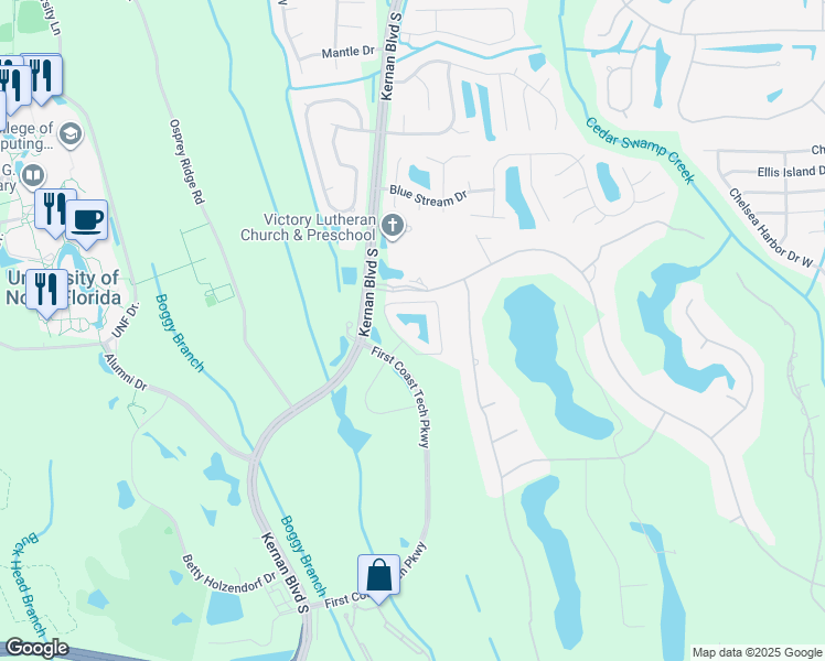 map of restaurants, bars, coffee shops, grocery stores, and more near 4850 1st Coast Tech Parkway in Jacksonville