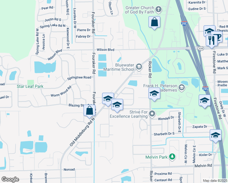 map of restaurants, bars, coffee shops, grocery stores, and more near 3925 Distant Moon Court in Jacksonville
