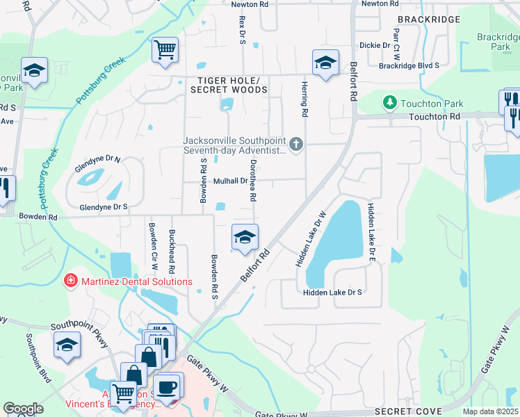 map of restaurants, bars, coffee shops, grocery stores, and more near 3442 Dorothea Road in Jacksonville
