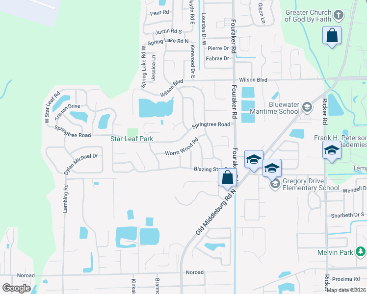 map of restaurants, bars, coffee shops, grocery stores, and more near 8220 Worm Wood Road in Jacksonville