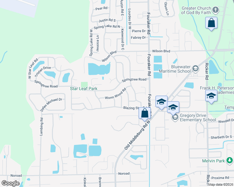 map of restaurants, bars, coffee shops, grocery stores, and more near 8220 Worm Wood Road in Jacksonville