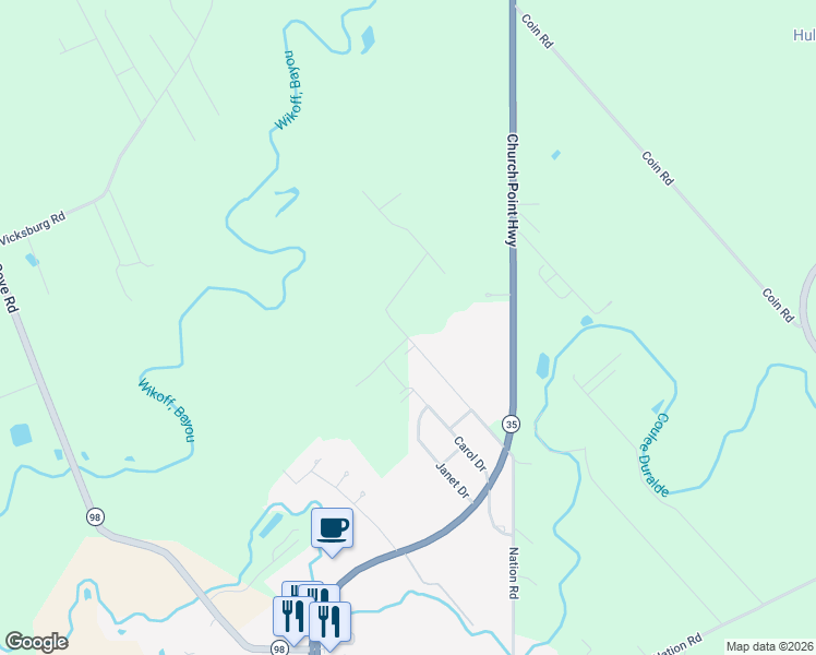 map of restaurants, bars, coffee shops, grocery stores, and more near 164 Leo Breaux Lane in Rayne