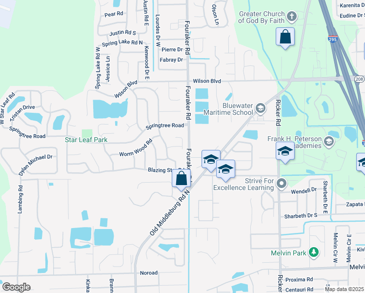 map of restaurants, bars, coffee shops, grocery stores, and more near 3817 East Winter Berry Road in Jacksonville