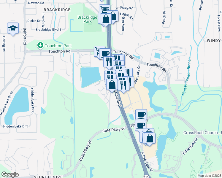 map of restaurants, bars, coffee shops, grocery stores, and more near 4479 Deerwood Lake Parkway in Jacksonville