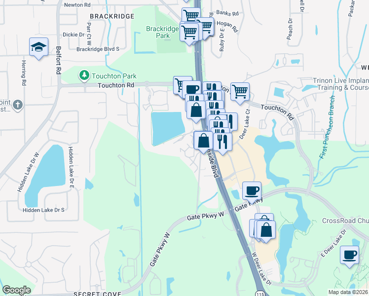 map of restaurants, bars, coffee shops, grocery stores, and more near 4479 Deerwood Lake Parkway in Jacksonville