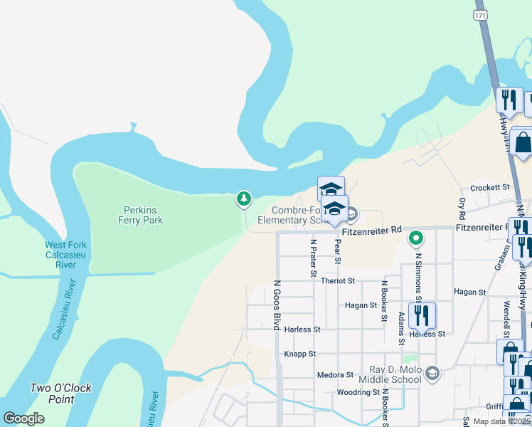 map of restaurants, bars, coffee shops, grocery stores, and more near 1709 Fitzenreiter Road in Lake Charles
