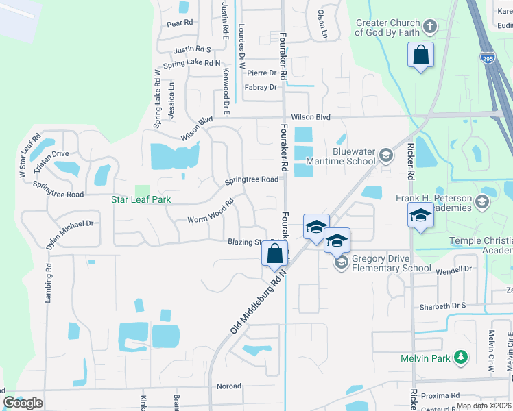 map of restaurants, bars, coffee shops, grocery stores, and more near 3817 East Winter Berry Road in Jacksonville