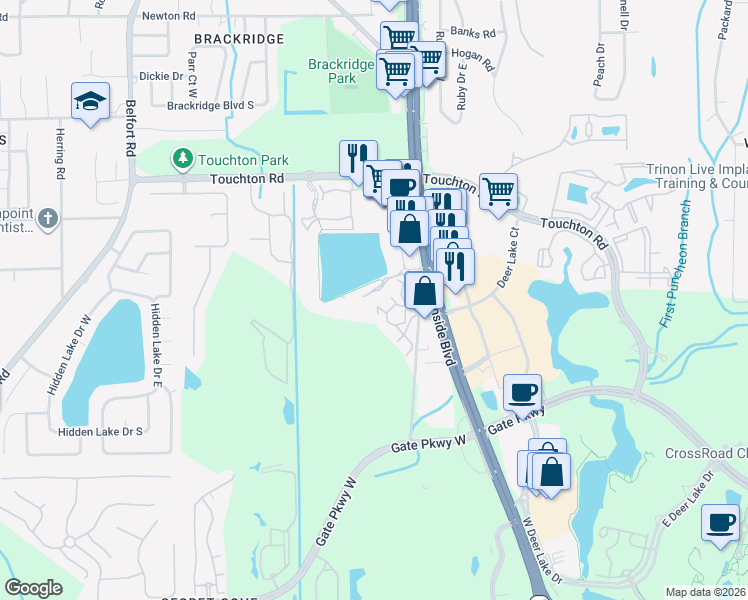 map of restaurants, bars, coffee shops, grocery stores, and more near Unnamed Road in Jacksonville