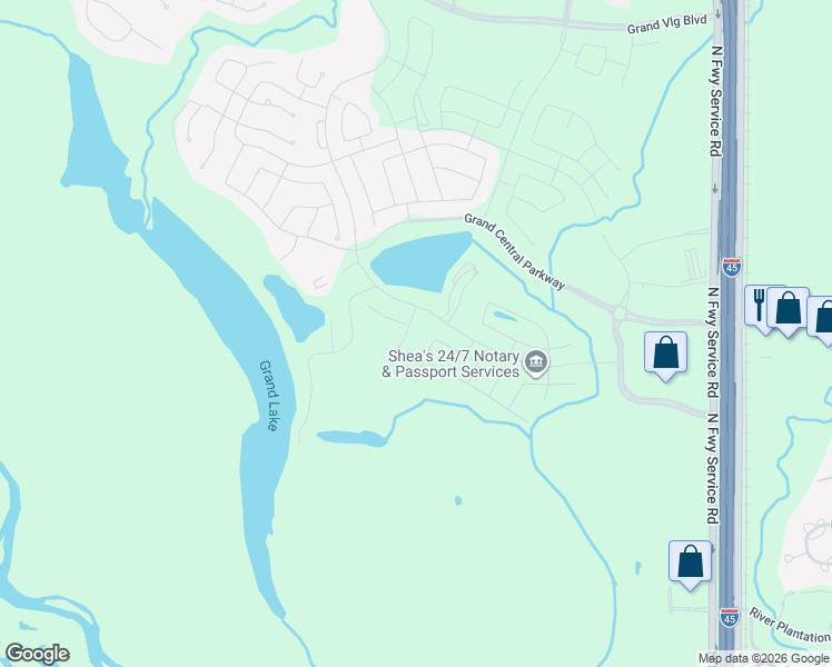 map of restaurants, bars, coffee shops, grocery stores, and more near Grand Lake Drive in Conroe
