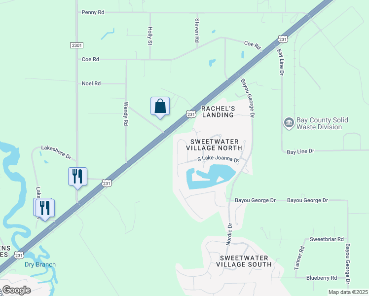 map of restaurants, bars, coffee shops, grocery stores, and more near 6542 Lake Joanna Circle in Panama City