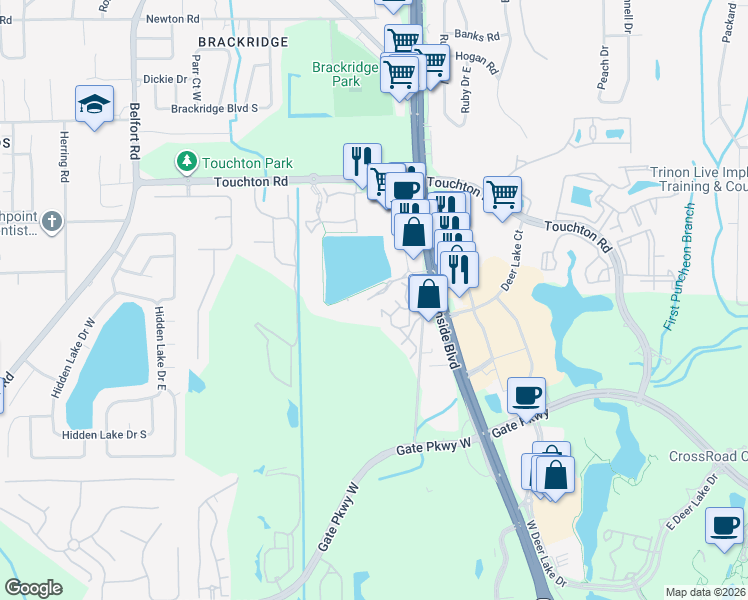map of restaurants, bars, coffee shops, grocery stores, and more near Unnamed Road in Jacksonville