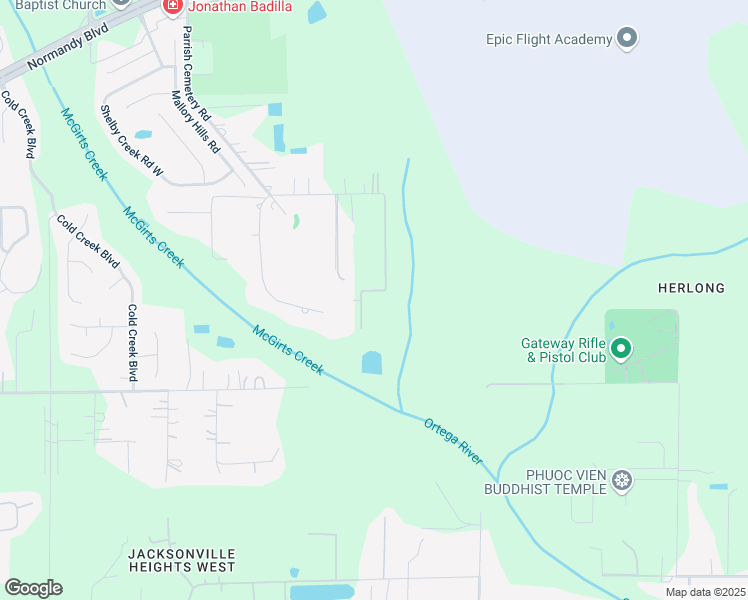 map of restaurants, bars, coffee shops, grocery stores, and more near 2758-1 Parrish Cemetery Road in Jacksonville
