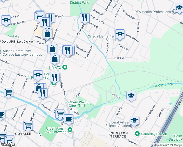 map of restaurants, bars, coffee shops, grocery stores, and more near 1118 Brookswood Avenue in Austin