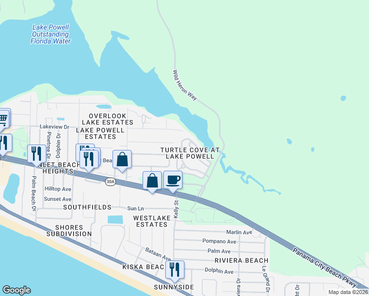 map of restaurants, bars, coffee shops, grocery stores, and more near 229 Turtle Cove in Panama City Beach