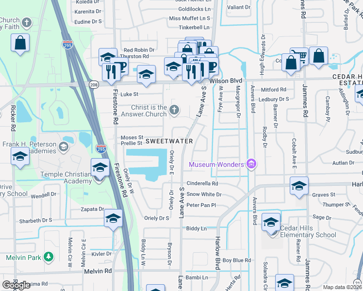 map of restaurants, bars, coffee shops, grocery stores, and more near 3869 Oriely Drive in Jacksonville