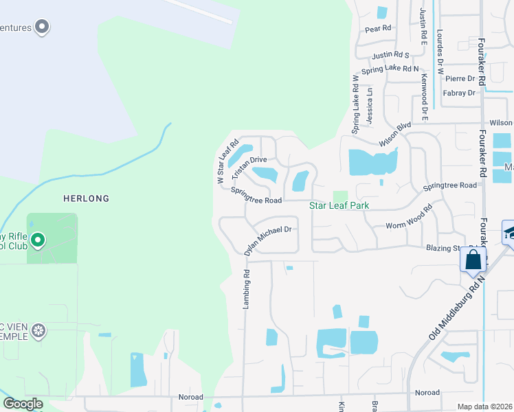 map of restaurants, bars, coffee shops, grocery stores, and more near 8633 Springtree Road in Jacksonville